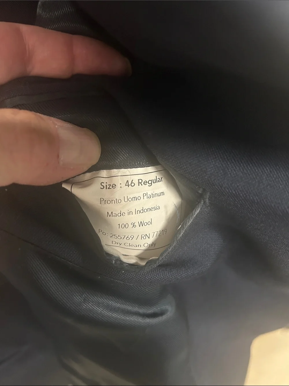 Pronto Uomo Navy Blue Single-Breasted Sport Coat 100% Wool 46R